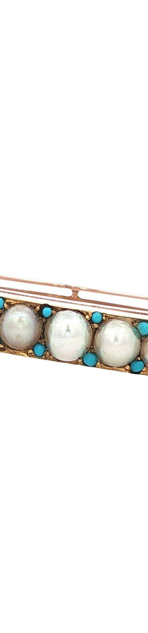 Vintage 14K Rose Gold Bangle with Pearl and Turquoise
